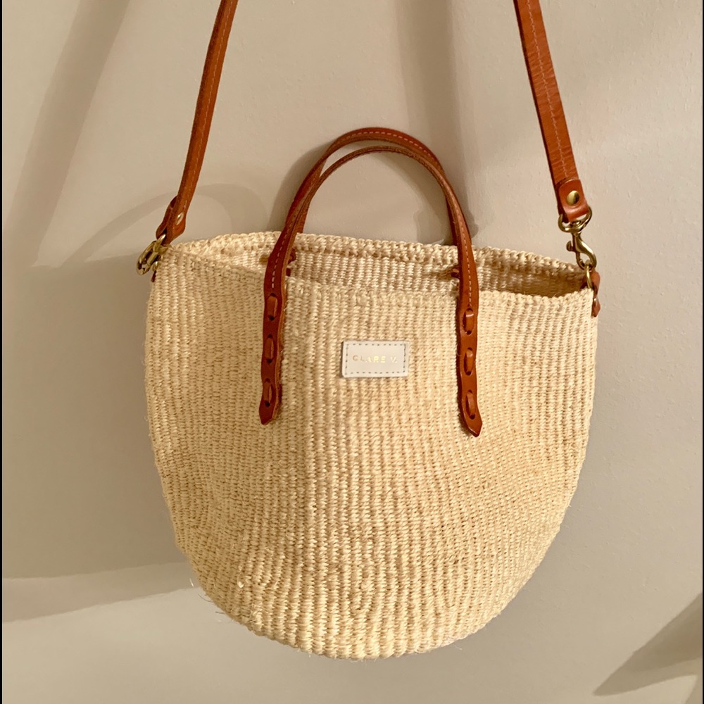Clare V Raffia Bag with leather handles and strap